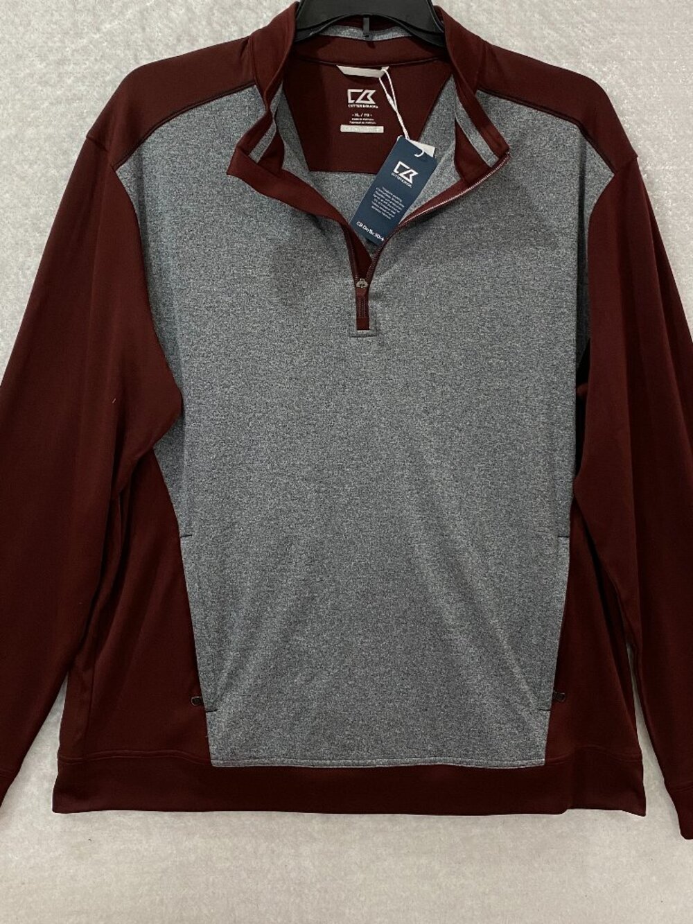 Cutter & Buck 1/4 Zip DryTec Pullover Men's XL Gray Red Moisture Wicking UPF 50+